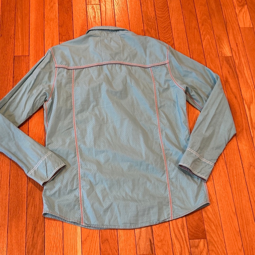 BKE Buckle Button Down Front Shirt Teal Blue White Mens XL Western Cowboy Rodeo - Picture 6 of 6